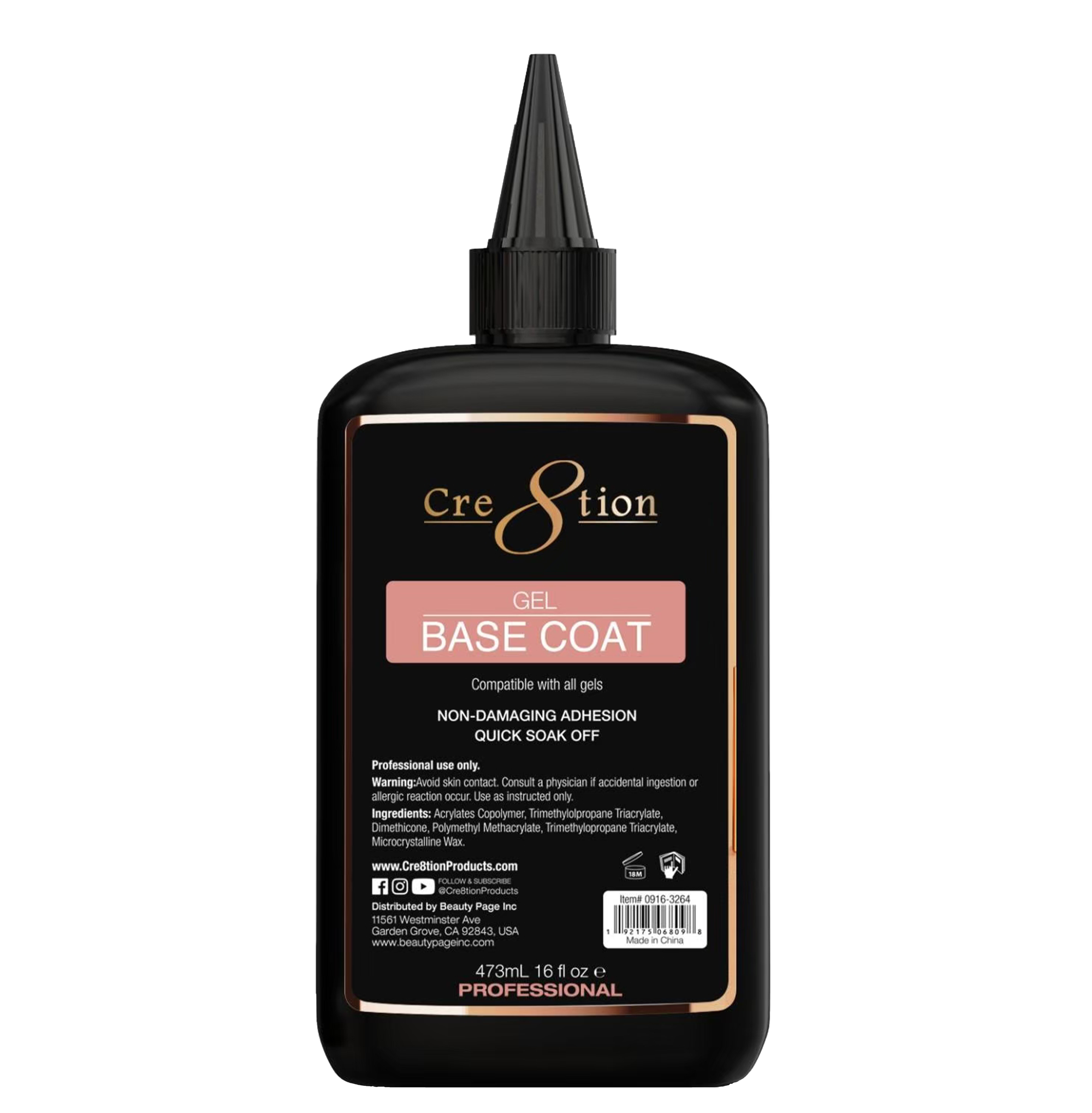 Cre8tion Soak Off Gel Base Coat Refill 16oz