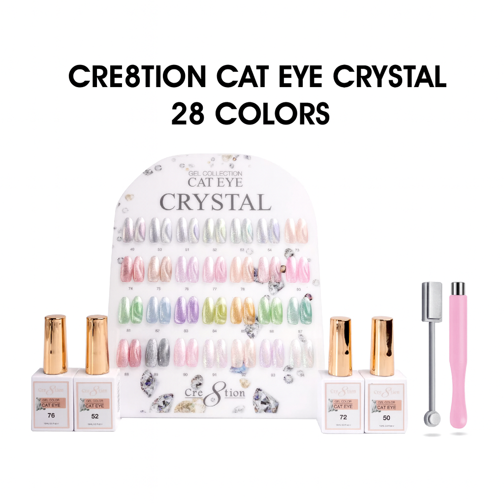 Cre8tion Cat Eye Gel 0.5oz - Crystal Collection - 28 colors w/ 1 Round Shape Magnet, 1 Magnet Duo & 1 Color Chart
