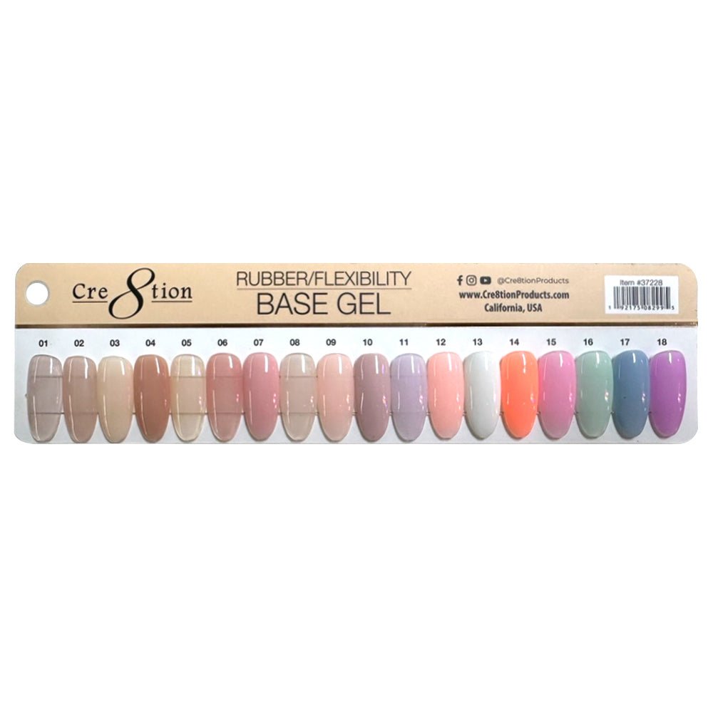 Cre8tion Color Chart - Rubber Base/Biab Gel Collection 18 Colors