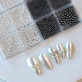 Cre8tion Nail Art Accessory Assorted Black Pearl & Silver Beads 06