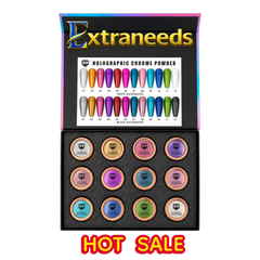 HNS DIAMOND HOLOGRAPHIC CHROME  POWDER 12 COLORS COLECCTION free 2 base chorme HNS