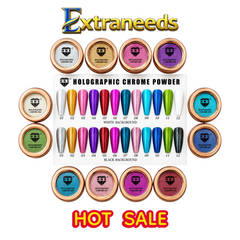 HNS DIAMOND HOLOGRAPHIC CHROME  POWDER 12 COLORS COLECCTION free 2 base chorme HNS