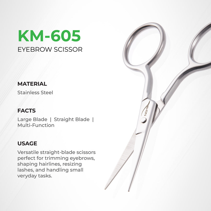 NGHIA Large Blade Eyebrow Scissors - KM-605 (Stainless Steel)
