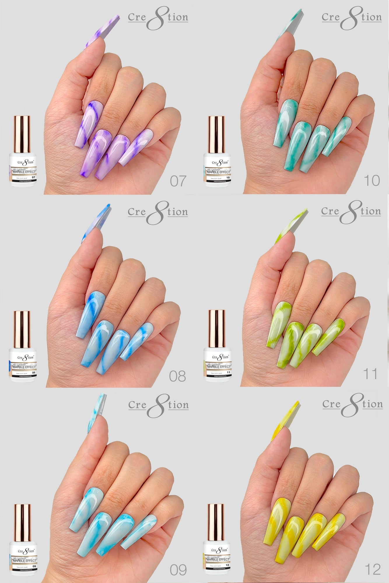 Cre8tion Marble Effect 0.5oz - Full Set 18 colors w/ 3 Top Diamond 0.5oz & 1 set Color Chart