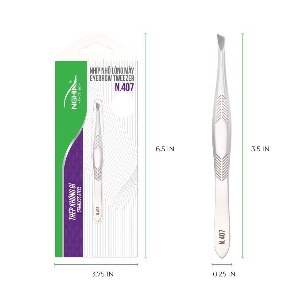 NGHIA Slanted Head Tweezer - N-407 (Stainless Steel)