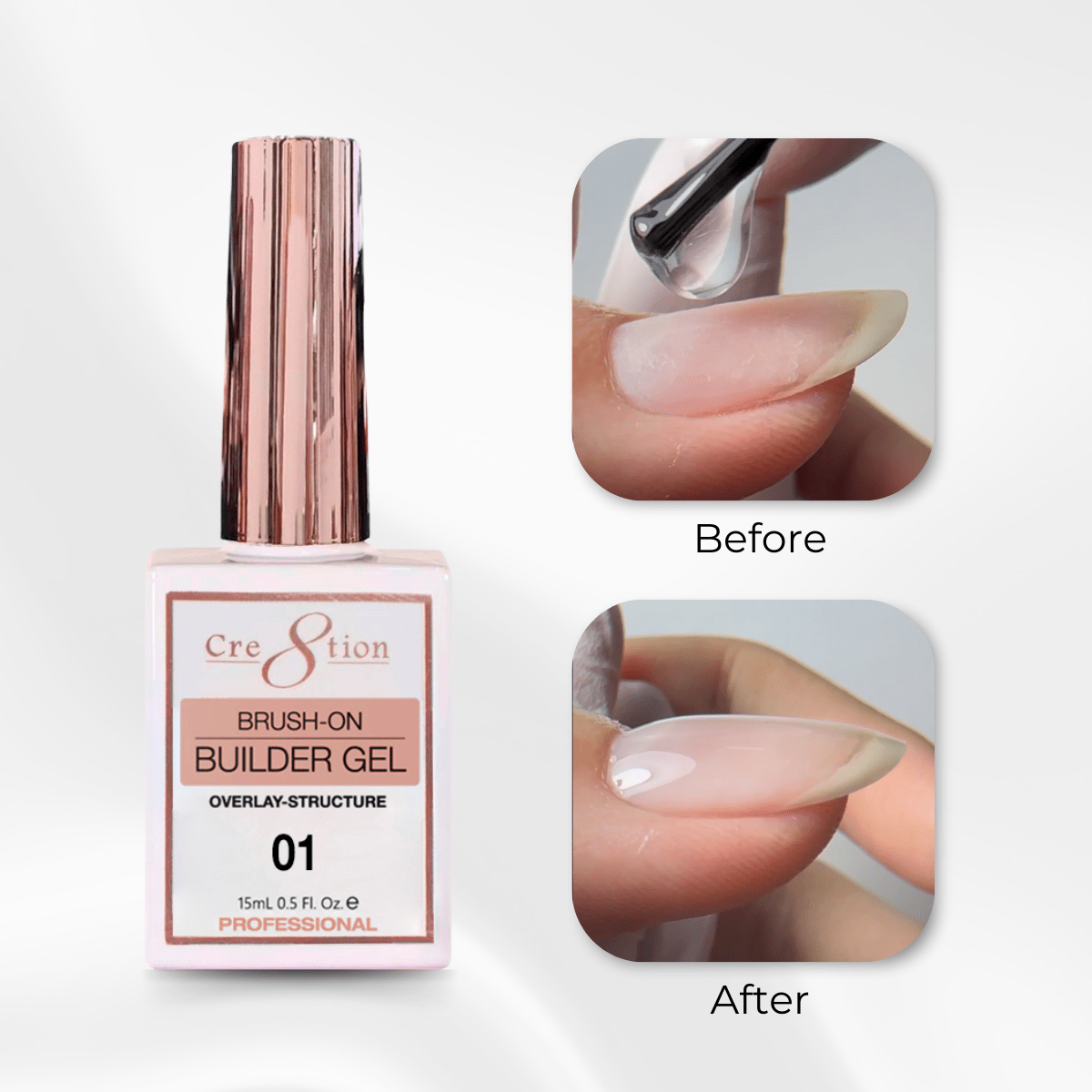 [6 Pack Bonus] Cre8tion Gel Collection - Overlay/ Brush on Builder 0.5oz 01 Clear (Compare - Buy 5 Get 1 Free)